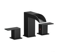 EXTRWORY Robinet d'évier carré moderne à double poignée avec bec cascade pour alimentation en eau chaude et froide, luminaire élégant pour décoration de salle de bain résidentielle, noir