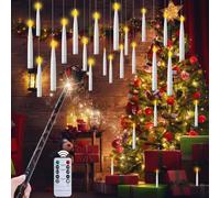 EXTSUD 20PCS Bougies LED Flottantes avec Baguette Magique et Télécommande à 10 Touches - Bougies Noël Bougies Suspendues à Piles avec Flamme Vacillante pour Décorations de Noël Fête Halloween Mariage