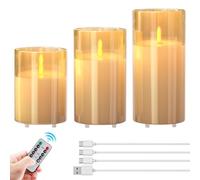 EXTSUD Lot de 3 bougies LED avec guirlande lumineuse et minuteur, rechargeables, avec télécommande, sans flamme, pour décoration d'intérieur, Noël, anniversaire
