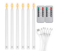 EXTSUD Lot de 6 Bougies Longues LED Vacillantes Sans Flamme avec 2 Télécommandes, Bougies de Fenêtre LED Rechargeable 26,5 CM Blanc, Décoration pour Noël Mariage Fêtes Banquets