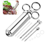 Extsud Seringue à Marinade 60ml Poire à Sauce en Acier Inox 304 Injecteur Alimentaire Ustensile Cuisine avec 3 Aiguilles pour mariner cuire griller rôtir viande barbecue