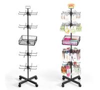 Exttlliy Présentoir à 5 étages avec panier en métal et roulettes, noir | Présentoir rotatif à 360° pour vitrine, présentoir rotatif réglable pour bijoux, boucles d'oreilles, porte-clés, chaussettes