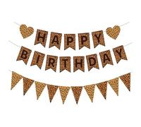 Exylosluxek Bannière à motif léopard, lot de décorations d'anniversaire à motif de léopard, guirlande fanion assortie pour joyeux anniversaire