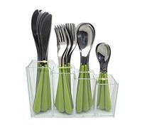 EXZACT 24 PCS Couverts en Acier Inoxydable de dans Une Grille de Fixation en Plastique - Poignées de Couleur - 6 fourchettes, 6 Couteaux, 6 cuillères à Manger, 6 cuillerées à café
