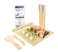 Exzact 8 pièces kit sushi bambou nattes Paddle Spreader baguettes set | naturel bambou pour Homemade japonais Rolls avec Four Chopstick paires facile pour Beginners Families et aliments Lovers