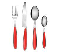 EXZACT Couleur Couverts en inox - 16 Pièces: 4 x Fourchettes, 4 x Couteaux, 4 x Cuillères, 4 x Cuillère à café (EX07 Rouge x 16)