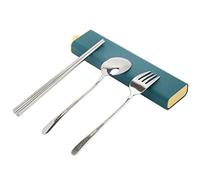 EXZACT Couverts Baguettes Cuillère et Fourchette dans un étui, Inox 18/10 - Voyage Bureau École Boîte à déjeuner - Bento japonais coréen - Passe au lave-vaisselle
