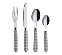 EXZACT Couverts en inox 24 pièces - Motif Vichy de Couleur: 6 x Fourchettes, 6 x Couteaux, 6 x Cuillères, 6 x Cuillère à café (24 x Gris)