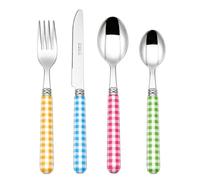 EXZACT Couverts en inox 24 pièces - Motif Vichy de Couleur: 6 x Fourchettes, 6 x Couteaux, 6 x Cuillères, 6 x Cuillère à café (24 x Couleurs assorties)