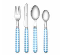 EXZACT Couverts en inox 24 pièces - Motif Vichy de Couleur: 6 x Fourchettes, 6 x Couteaux, 6 x Cuillères, 6 x Cuillère à café (Bleu)