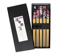 Exzact Ensemble-Cadeau De Baguettes - 5 Paires De Baguettes En Bambou Naturel Réutilisables Dans Une Belle Boîte À La Main Noire - Style Chat Porte-Bonheur Japonais Décoré/Chat De Fortune
