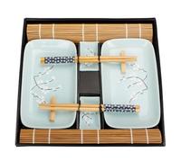 Exzact service à sushi 10 pièces porcelaine assiettes coupelles bambou | japonais repas set avec Blossom Design réutilisable Tableware et Serving Accessories Idéal