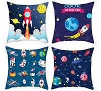 Eyands Housse de Coussin pour Enfant - Thème Rocket Coussin Couvre Place Taie décoratif pour Canapés, Lits, Voitures, Set of 4,18x18inch