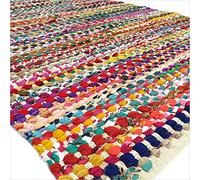 Eyes of India - 2 X 3 ft pour 6 X 9 Pieds Blanc Plein de Couleurs Tissé Chindi Zone Tapis Multicolore Tapis Tressé Bohème Accent Boho Chic Indien Fait Main Tisséà la Main