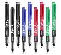 EYEYE 9 Sign Pen - Pointe de 1,0 mm - Trait de 0,6 mm, Feutre d'écriture à Encre Liquide pour un Tracé Fluide - Stylos à séchage rapide (Noir, verts, bleus, rouges)