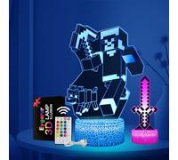Eygerur Lot de 2 Minec Veilleuse 3D LED Enfants, Surprise Cadeau Minec Garcon 3 4 5 6-12 Ans, 16 Couleurs USB Smart Remote Control Minec Lampe, Decoration Chambre Cadeaux Parfaits pour Les Fans