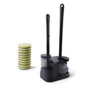 Eyliden Ensemble Brosse WC jetable et Piston avec 10 têtes de Recharge et | Éponge nettoyante concentrée pré-trempée, sans contact, support compact 2 en 1, ventouse puissante, système de nettoyage de
