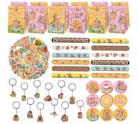 Eymobad 86 PCS Capybara Party Favour Supplies,Capybara Anniversaire Fête Cadeaux,compris sacs cadeaux Capybara, autocollants,Porte Clés,Bracelets,pour Garçons Filles Fêtes Fournitures