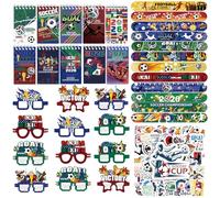 Eymobad Lot de 84 cadeaux de fête de football - Décoration de fête d'anniversaire d'enfant - Avec bracelets de football, lunettes, carnet de notes et autocollants - Pour garçons et filles