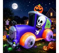 EYOYDE Décoration gonflable d'Halloween de 2,4 m, monstre camion, décoration d'extérieur géante, voiture, squelette, citrouille et araignée, décorations gonflables pour pelouse, jardin, porche