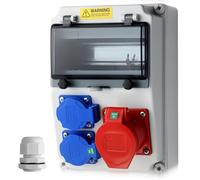 EYPINS Coffret Électrique de Chantier Boîtier de Prise Étanche IP66 | Prise Schuko x2 + CEE 16A, Coffret Électrique pour Chantier Extérieur,Camping,Sans Interrupteur Différentiel
