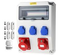 EYPINS Coffret Électrique de Chantier Boîtier de Prise Étanche IP66,Prise Schuko x3 + CEE 16A & 32A pour Chantier Extérieur,Camping,Sans Interrupteur Différentiel