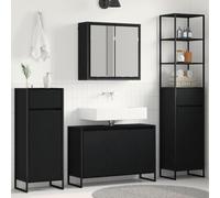 Ezbryzmatic Ensemble de meubles de salle de bain noir mat mat aspect chêne, matériau en bois avec 7 portes, miroir plat, 15 étagères, lavabo pour salles de bains modernes dans tous les matériaux de