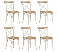 Ezbryzmatic Lot de 6 chaises de salle à manger blanches en bois de manguier massif avec cadre en acier, dossier ouvert, 51 x 52 x 84 cm, faites à la main pour salle à manger, cuisine, salon, style