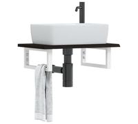 Ezbryzmatic Surface de lavabo avec support, métal et bois de chêne massif, 60 x 40 cm, marron foncé, étagère flottante robuste pour salle de bain, lavabo avec fonction Soft-Close, hauteur env.