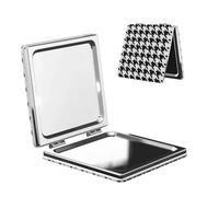 Ezdlowvba Miroir de courtoisie compact avec imprimé pied-de-poule noir pour filles et femmes, miroir de maquillage pliable élégant pour portefeuille, sac à main, miroir cosmétique grossissant double