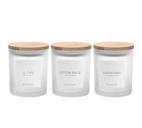 Ezebesta Lot de 3 boîtes de salle de bain transparentes modernes de 383,6 g avec 12 étiquettes et couvercle en bois épais pour ranger des boules de coton et des coussinets, décoration minimaliste