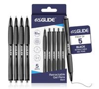 Eziglide Lot de 5 stylos à encre gel rétractables noirs - Pointe lisse | Encre gel noire ultra lisse avec pointes rétractables pour une écriture confortable, dessin, croquis, école et bureau