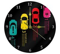 EZIOLY Horloge murale colorée en forme de voitures de course, 25,4 cm, silencieuse, sans tic-tac, fonctionne à piles, horloge murale ronde pour maison/bureau/école