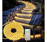 ezmyma Bande LED Solaire d'extérieur 15M Blanc Chaud | Flexible, étanche IP65, 8 modes d'éclairage, idéal pour jardin, terrasse, balcon, avant-toit, clôture