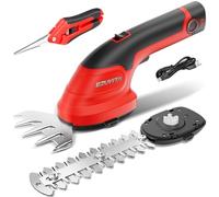 EZUVITA Cisaille à Gazon et Taille-Haie sans Fil 2 en 1, 8V Coupe-Bordure avec Batterie Amovible 2000 mAh, 2 Lames Interchangeables pour Buissons, Arbustes, Branches et Bordures (Rouge)