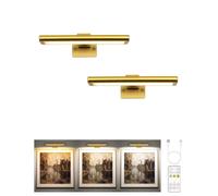 EZVALO Éclairage de Tableau Sans Fil, Applique Murale LED Rechargeable avec Télécommande,3 Températures de Couleur et Intensité Réglable, Minuterie et Mémoire, pour Peintures et Photos (Lot de 2,Doré)
