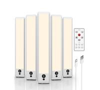 EZVALO Lot de 5 Spots LED Cuisine 23 cm, Lampe Détecteur de Mouvement Sans Fil avec Télécommande, Rechargeable USB 1600 mAh, Lumière Chaude, Éclairage pour Placard/Étagère/Escalier