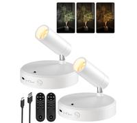 EZVALO Spot Sans Fil Rechargeable 5500 mAh, 350° Éclairage Omnidirectionnel, 3 Couleurs, Télécommande, Luminaire Mural LED pour Images et Plantes (Lot de 2, Blanc)