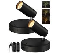 EZVALO Spot Sans Fil Rechargeable 5500 mAh, 350° Éclairage Omnidirectionnel, 3 Couleurs, Télécommande, Luminaire Mural LED pour Tableaux et Plantes (Lot de 2, Noir)