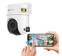EZVIZ Caméra motorisée d'extérieur 2K H8c, Wi-Fi 2,4 GHz, avec objectif motorisé, protection intelligente à 360 degrés, capteur PIR, vision nocturne + micro SD 128 Go