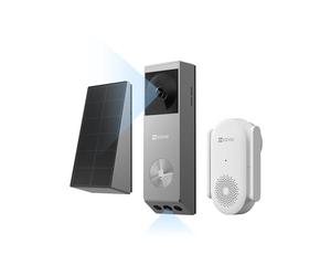 EZVIZ Sonnette vidéo filaire ou sans fil double caméra avec carillon, double objectif 2K et 1080p, panneau solaire, stockage 32 G, détection intelligente de mouvement humain, résistant aux intempéries