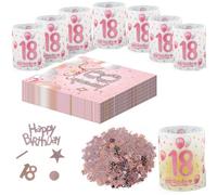 Ezydka Kit de décoration de table 18e anniversaire pour fille avec serviettes, photophore et confettis pour décoration de fête, décoration d'anniversaire, or rose