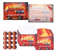 Ezydka Lot de 12 cartes d'invitation pour anniversaire d'enfant Motif pompiers