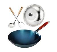 F Fityle Pan de fer avec couvercle et cuillère chef d'ustensiaux de cuisine polyvalents pour le à à fry fry wok traditionnel pour la cuisson du, Diamètre de Pot 30
