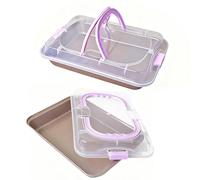 FAAING Lot de 2 Moules à Gâteau Rectangulaires avec Couvercle Anti-Adhésif - Boîte de Transport pour Pain de Mie, Baguette, Focaccia - 36.8x24.8x4.7cm - Poignée Pliable