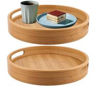 FAAING Plateau Bois Rond en Bambou 30 cm - Lot de 2 Plateaux de Service avec Poignées - pour Petit Déjeuner, Thé, Café, Fruits, Apéritif