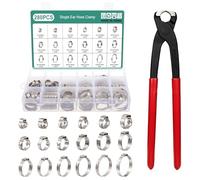 Faankiton 280PCS Colliers de Serrage à Une Oreille 5.3-37.6mm 18 Tailles | Colliers de Serrage à Oreille Unique, Acier Inoxydable 304 Colliers de Serrage de Tuyau, Kit d'Anneaux de Serrage avec Pince
