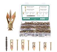Faankiton 400PCS Kit de Chevilles et Vis Autoperceuses, Kit d'Ancrages et Vis Autoperceuses pour Cloisons Sèches, 4 Tailles Kit de Vis pour Plaques de Plâtre 2 Tailles Vis à Expansion Auto-Taraudeuses