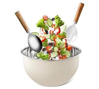 FAB4HOME Ensemble saladier et couverts en acier inoxydable avec cuillère à salade et fourchette - Grand bol de cuisine en métal pour préparer et servir les aliments, 26 cm, passe au lave-vaisselle