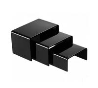 Fabater Présentoirs en Plastique à Plusieurs Niveaux, 2 Jeux de Support D'exposition Rectangulaire à 3 étages pour Vitrine de Collection, Présentoirs de Rangement et (Noir-2 ensembles (petit moyen